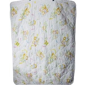 VTG 1980 Hallmark Baby Blanket Quilted Animals Bear Duck Raccoon Pastel 42x34